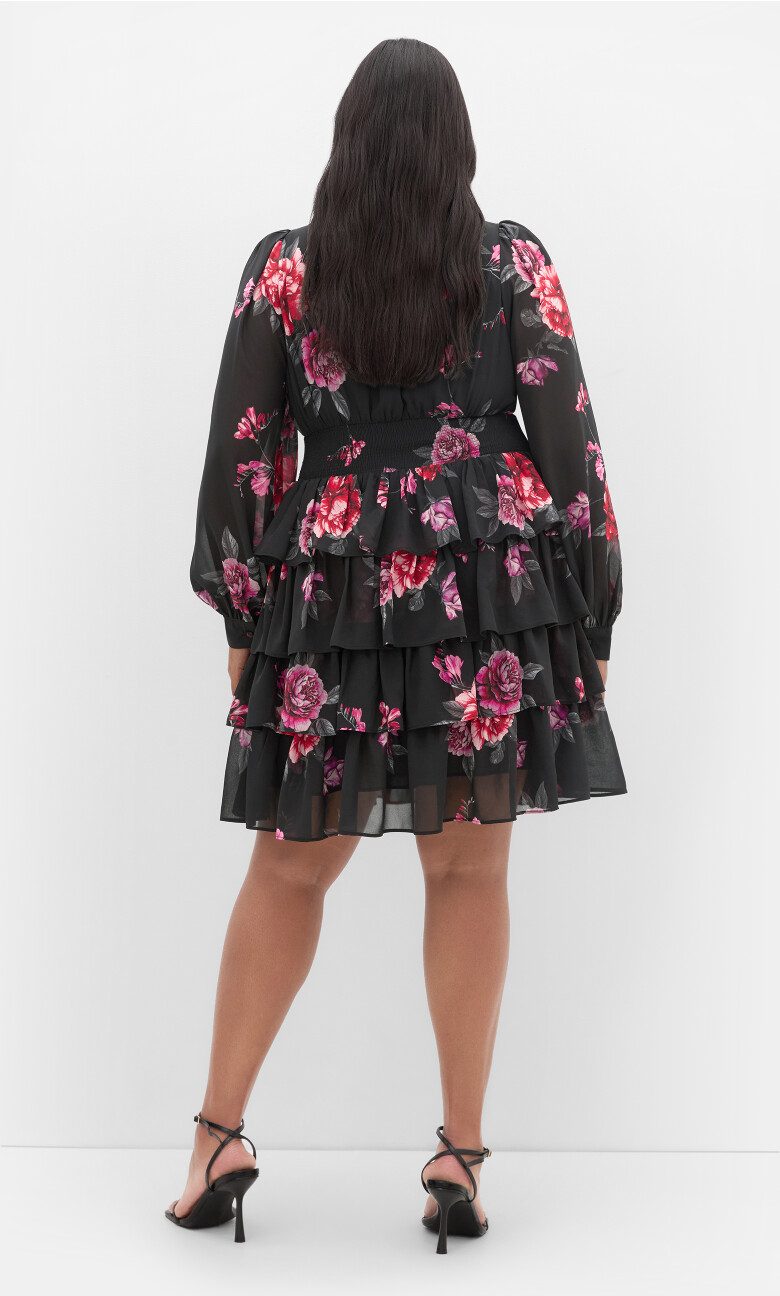 Juliette Print Tiered Mini Dress - black