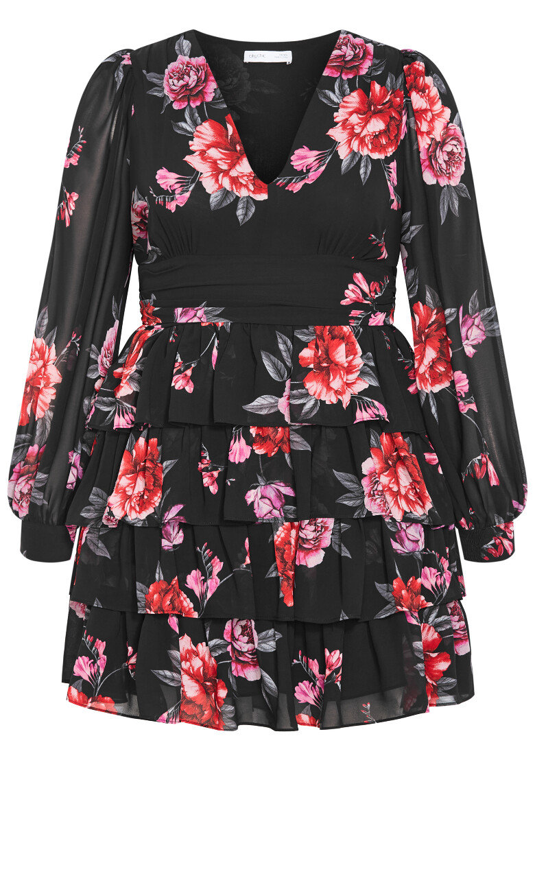 Juliette Print Tiered Mini Dress - black