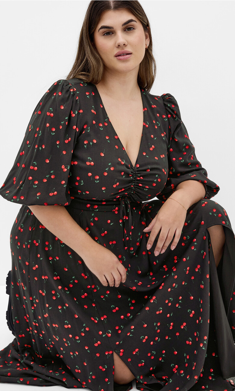 Aliya Elbow Sleeve Maxi Dress - black