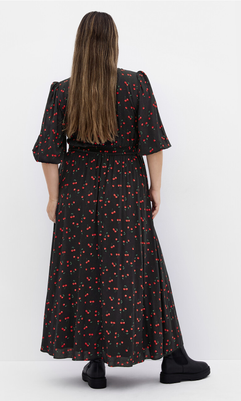 Aliya Elbow Sleeve Maxi Dress - black