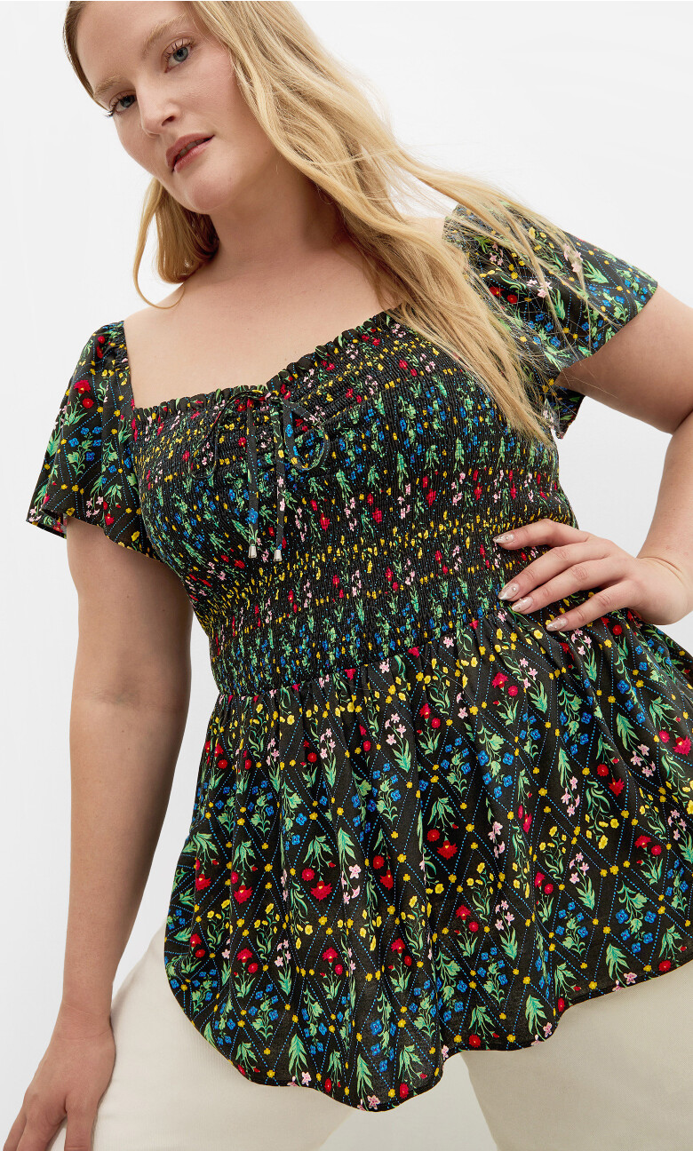 Plus Size TOP AZURE PRT SS - DIAMOND DITSY