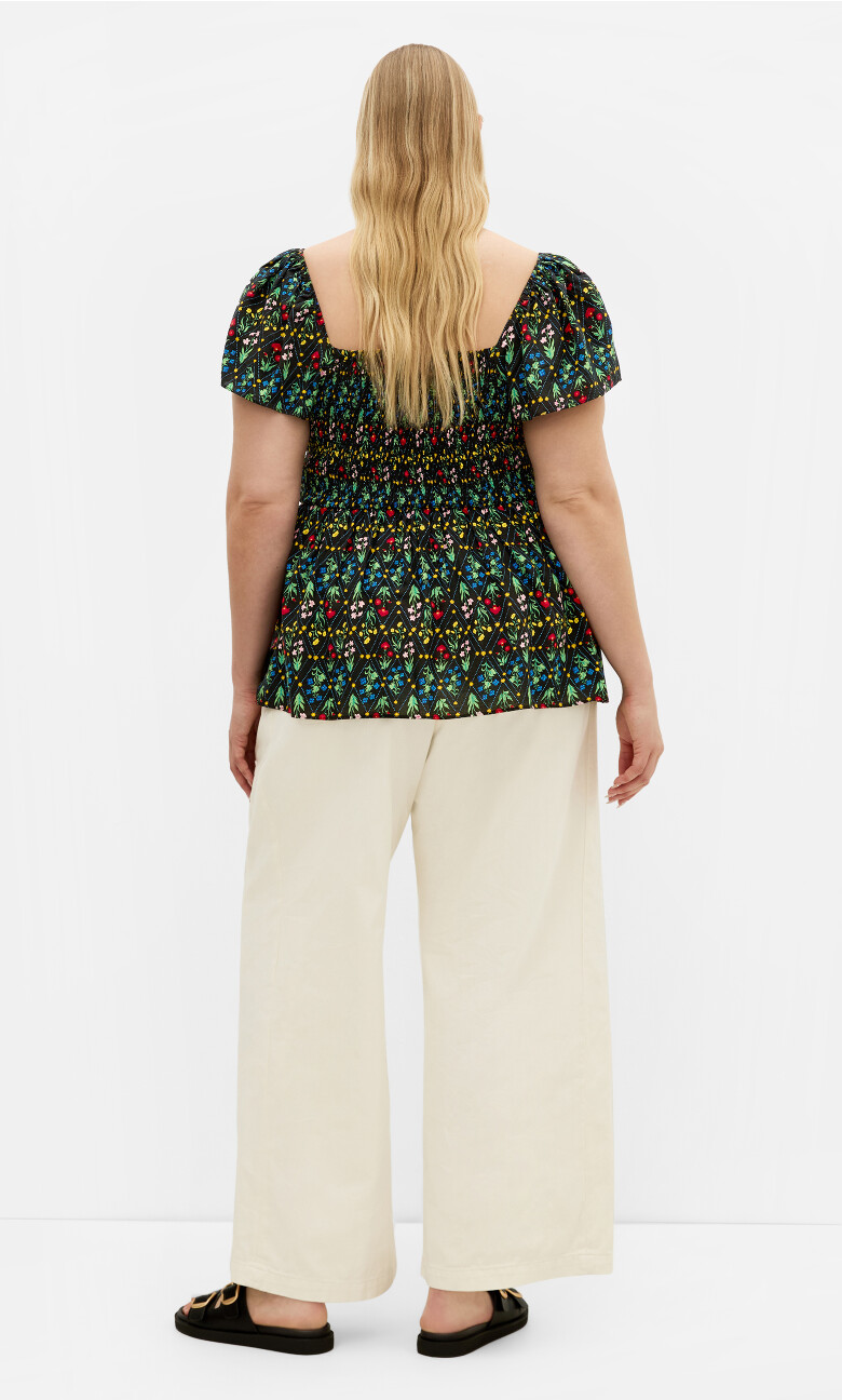 Azure Shirred Print Top - black