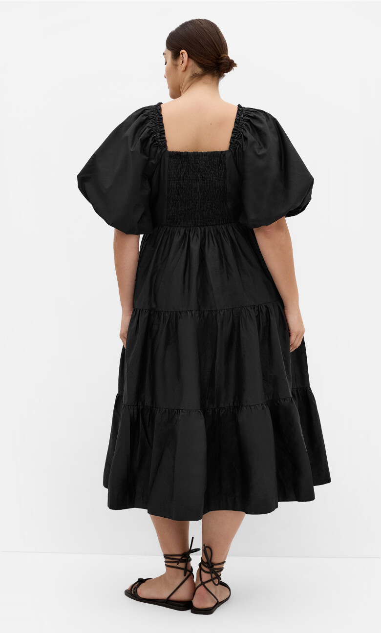 Fantasy Puff Sleeve Midi Dress - black