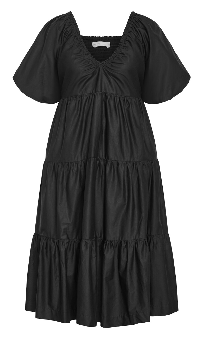 Fantasy Puff Sleeve Midi Dress - black