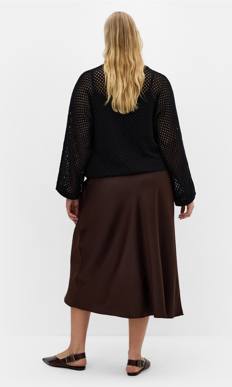 Crochet Knit Long Sleeve Top - black