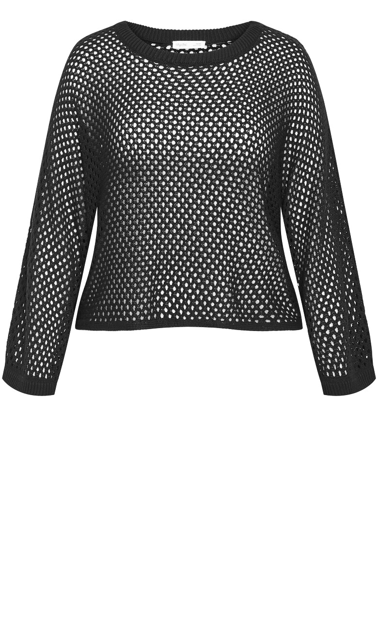 Crochet Knit Long Sleeve Top - black