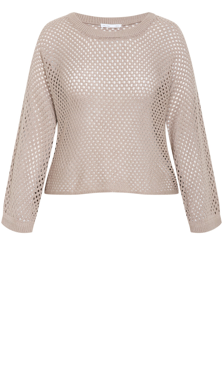 Crochet Knit Long Sleeve Top - stone