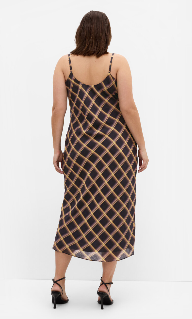 Kyra Check Print Slip Dress - dark charcoal