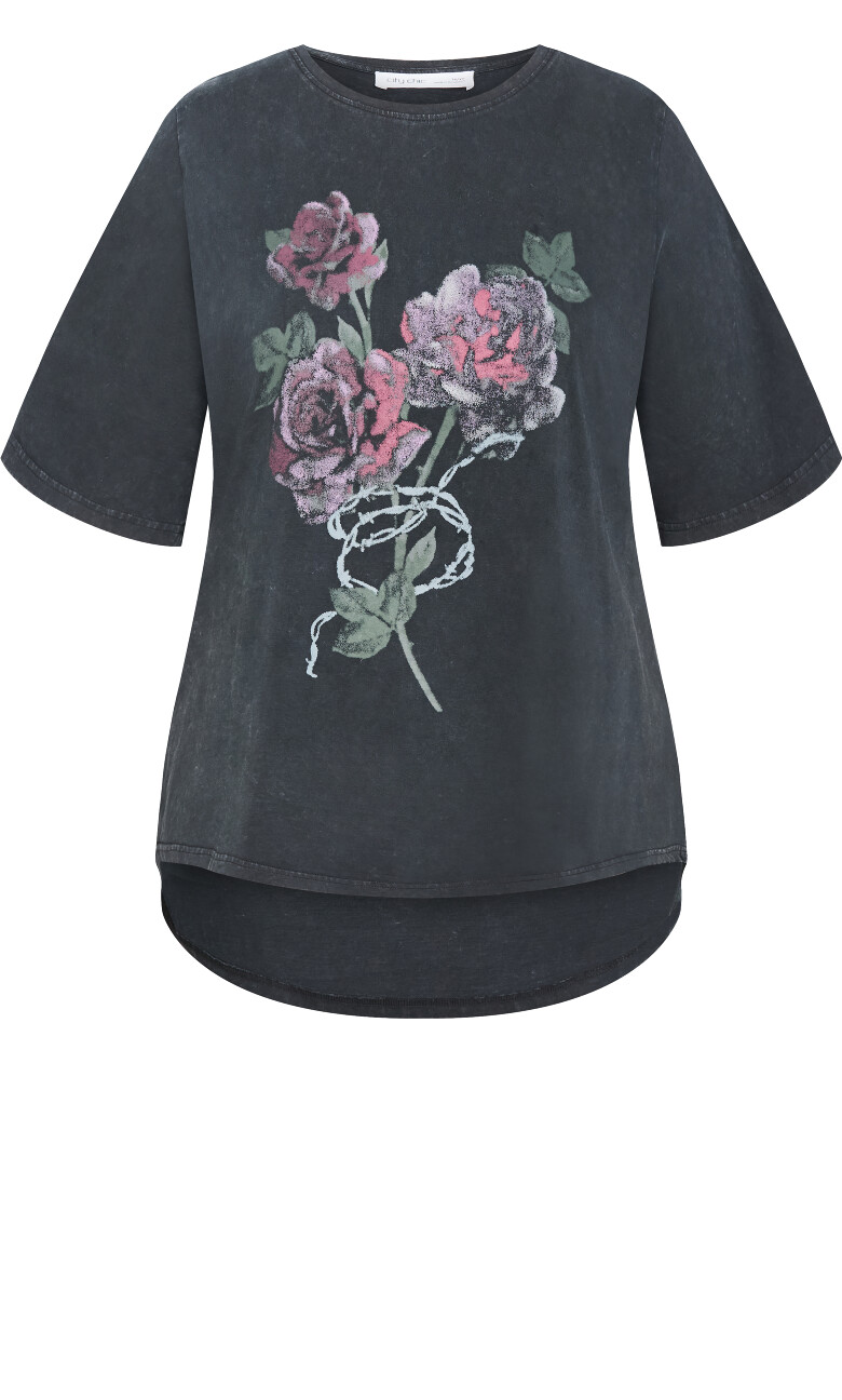 Ryan Rose Print Tee - grey wash
