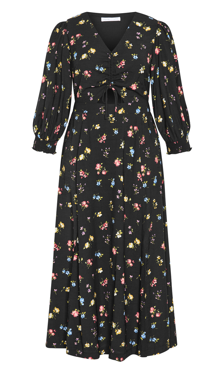 Jolene Floral Print Maxi Dress - black