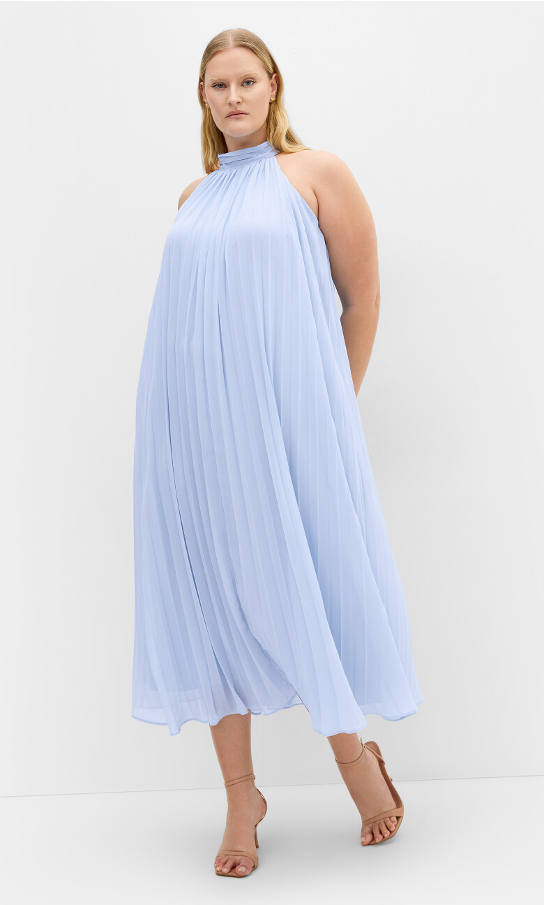 Plus Size Aida Pleat Maxi Dress - sky blue