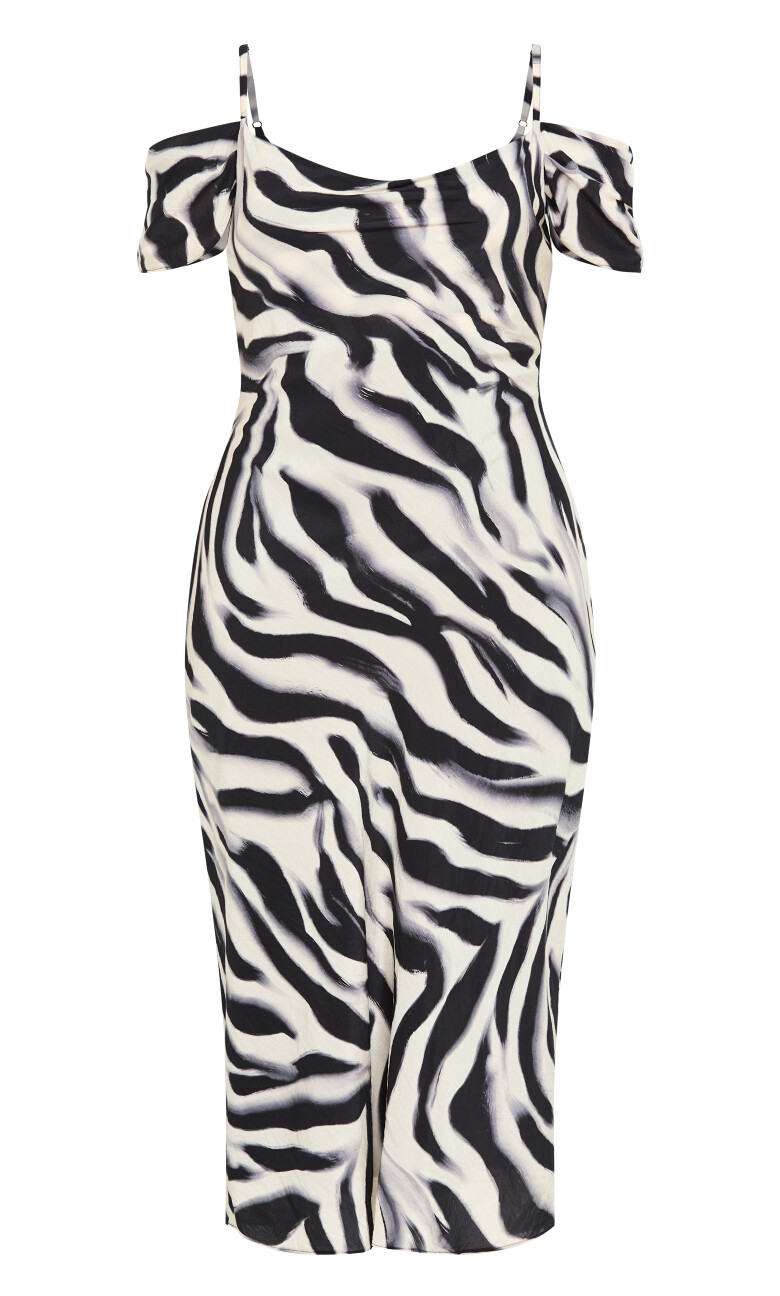 Kyra Zebra Print Slip Dress - black