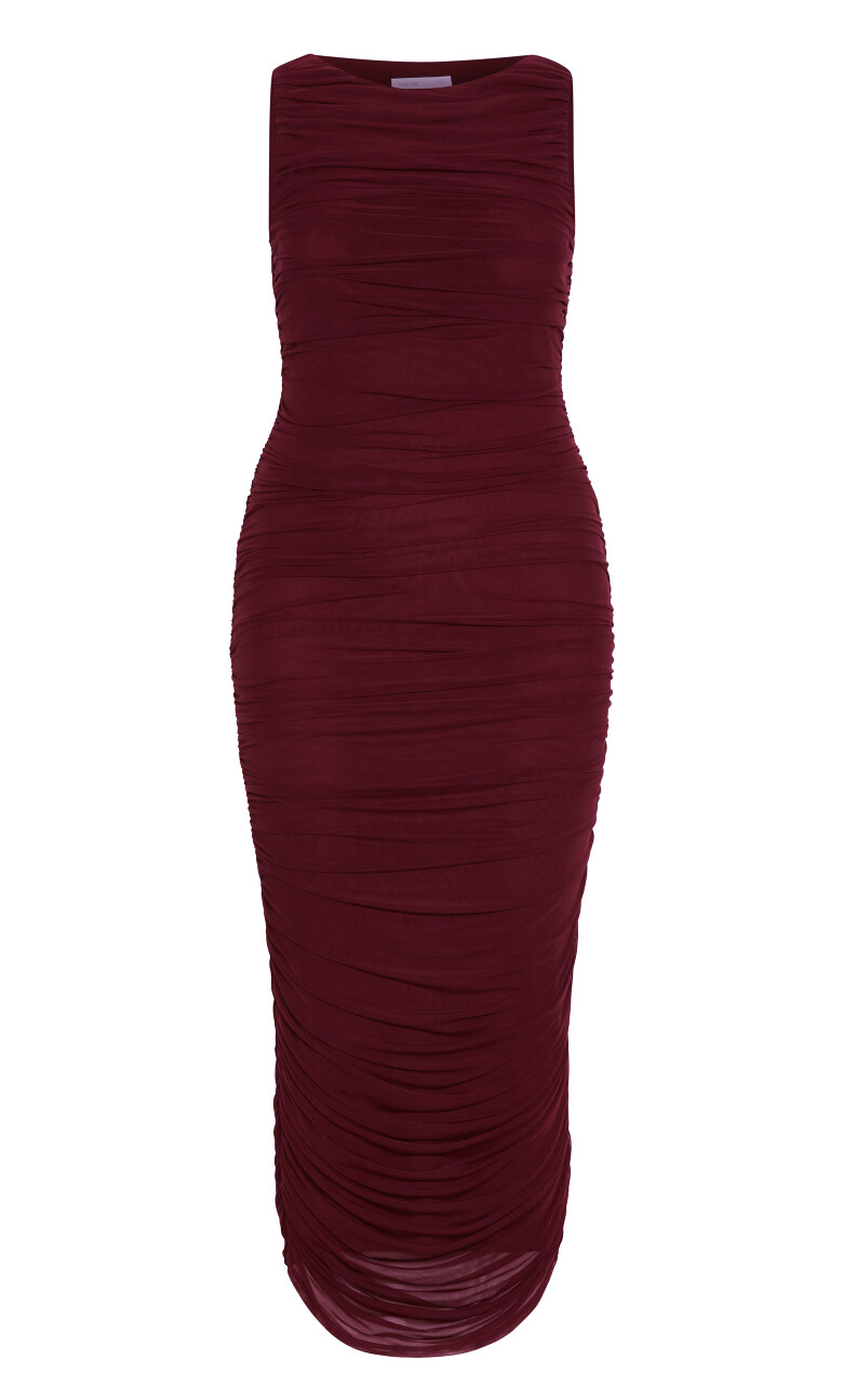 Halo Ruched Midi Dress - dark cherry