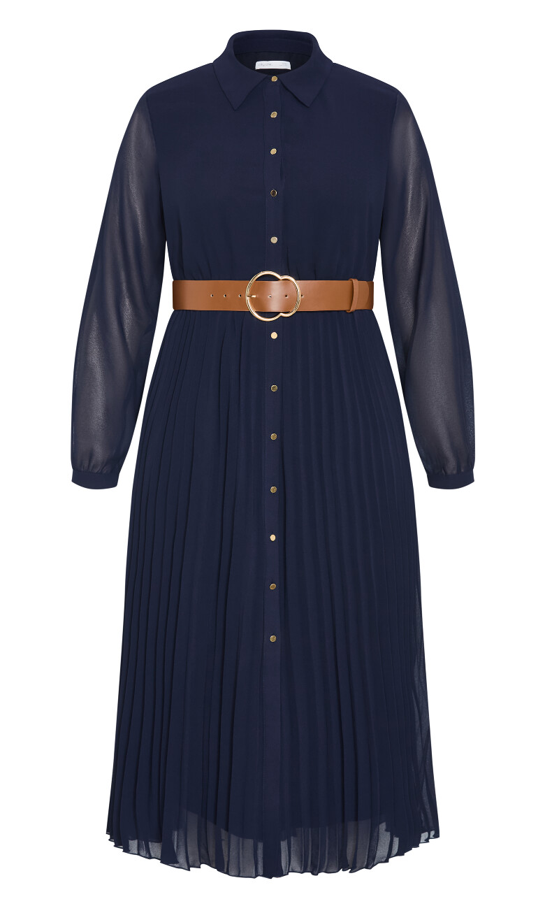 Honey Lane Pleat Midi Dress - navy