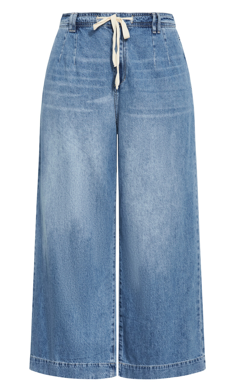Tayla Wide Leg Crop Jean - mid wash