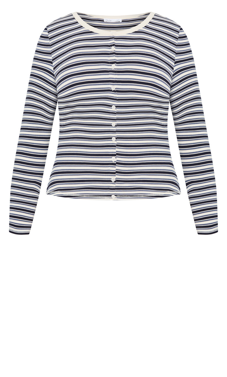 Casey Stripe Button Through Top - cream