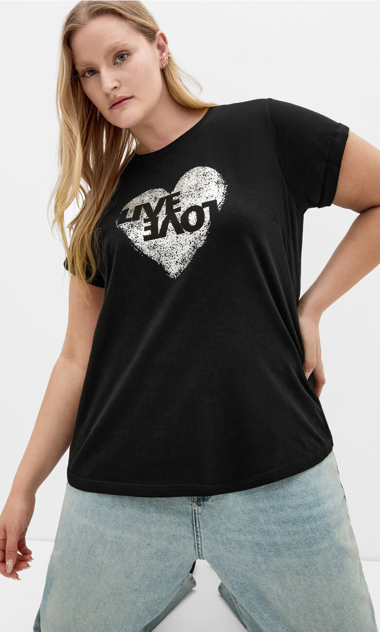 Cuffed Sleeve Foil Tee - black