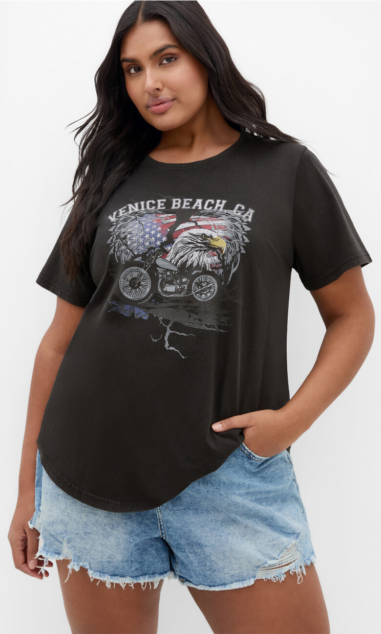 Mila Curved Hem Tee - slate