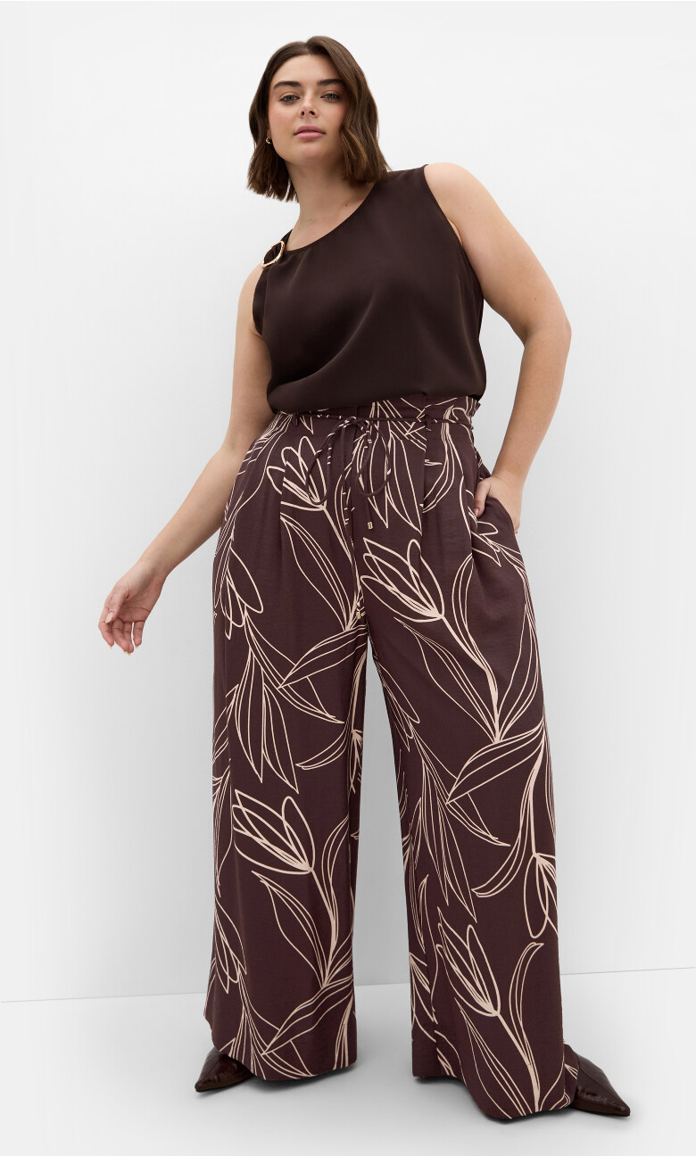 Plus Size PANT ATHENA PRT - Choc/Bloom