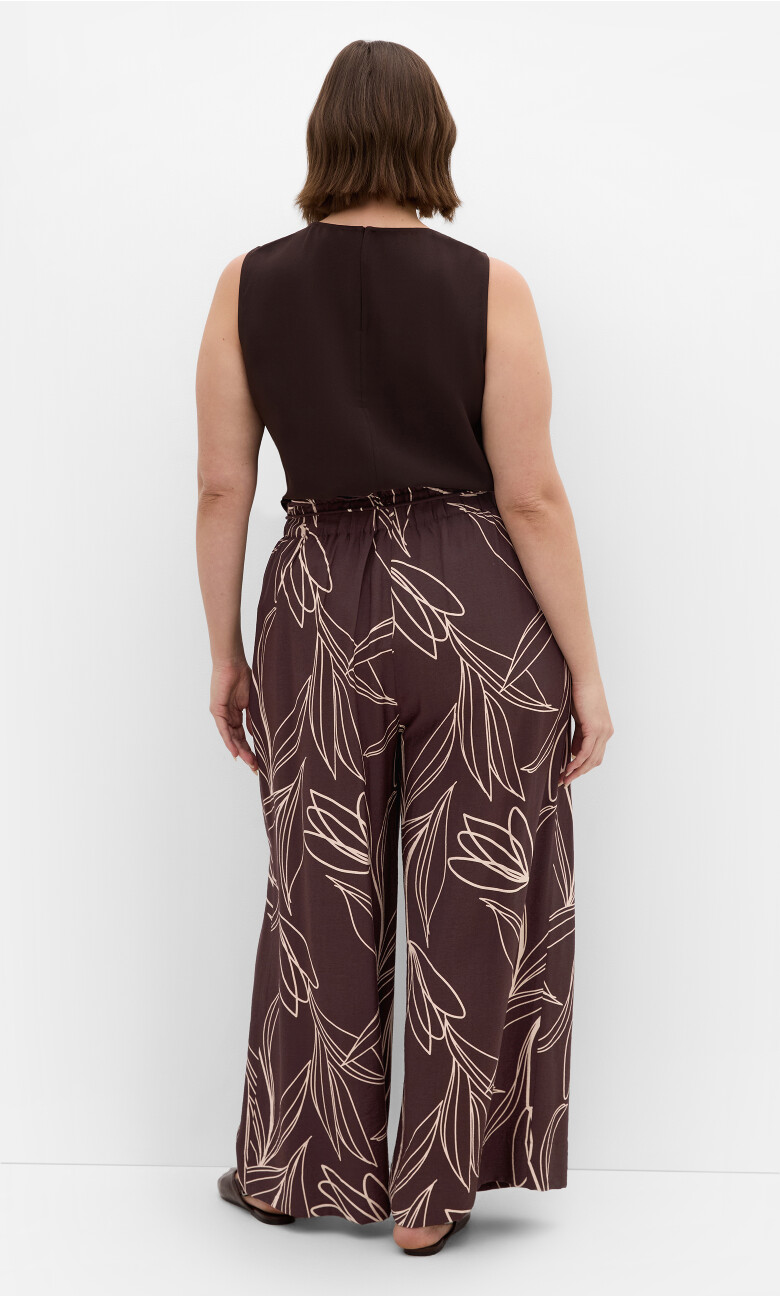 Bella Wide Leg Print Pant - chocolate