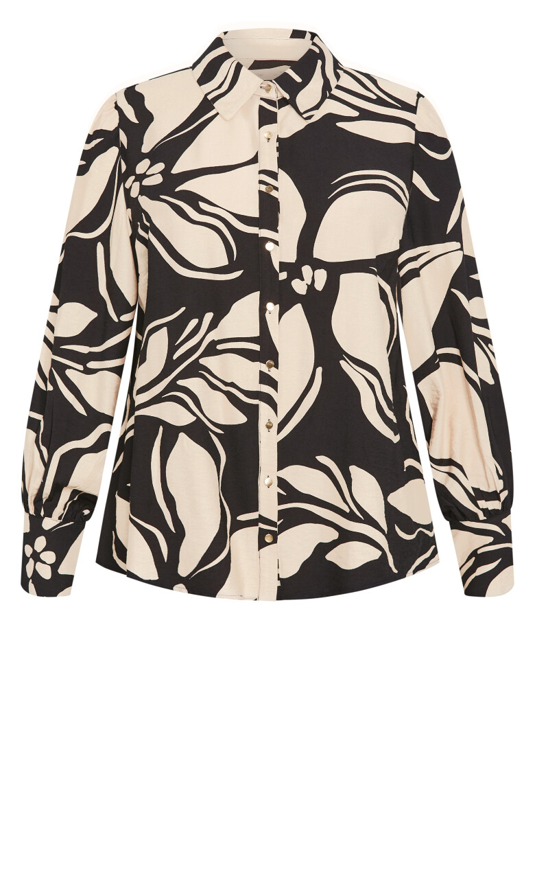 Bella Long Sleeve Print Shirt - black
