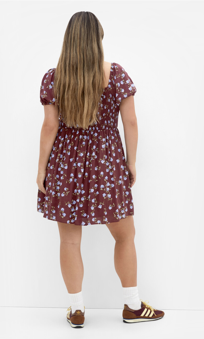 Abbie Short Sleeve Print Mini Dress - cocoa