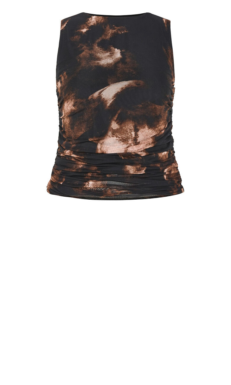 Lidia Ruched Print Top - dark chocolate