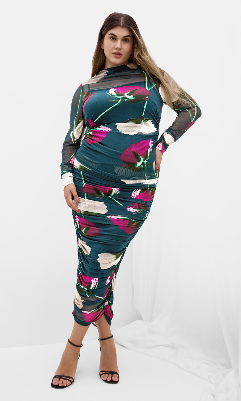 Plus Size Livia Ruched Print Skirt - emerald