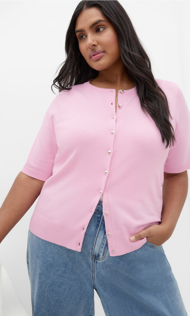 Ellie Short Sleeve Cardigan - soft pink