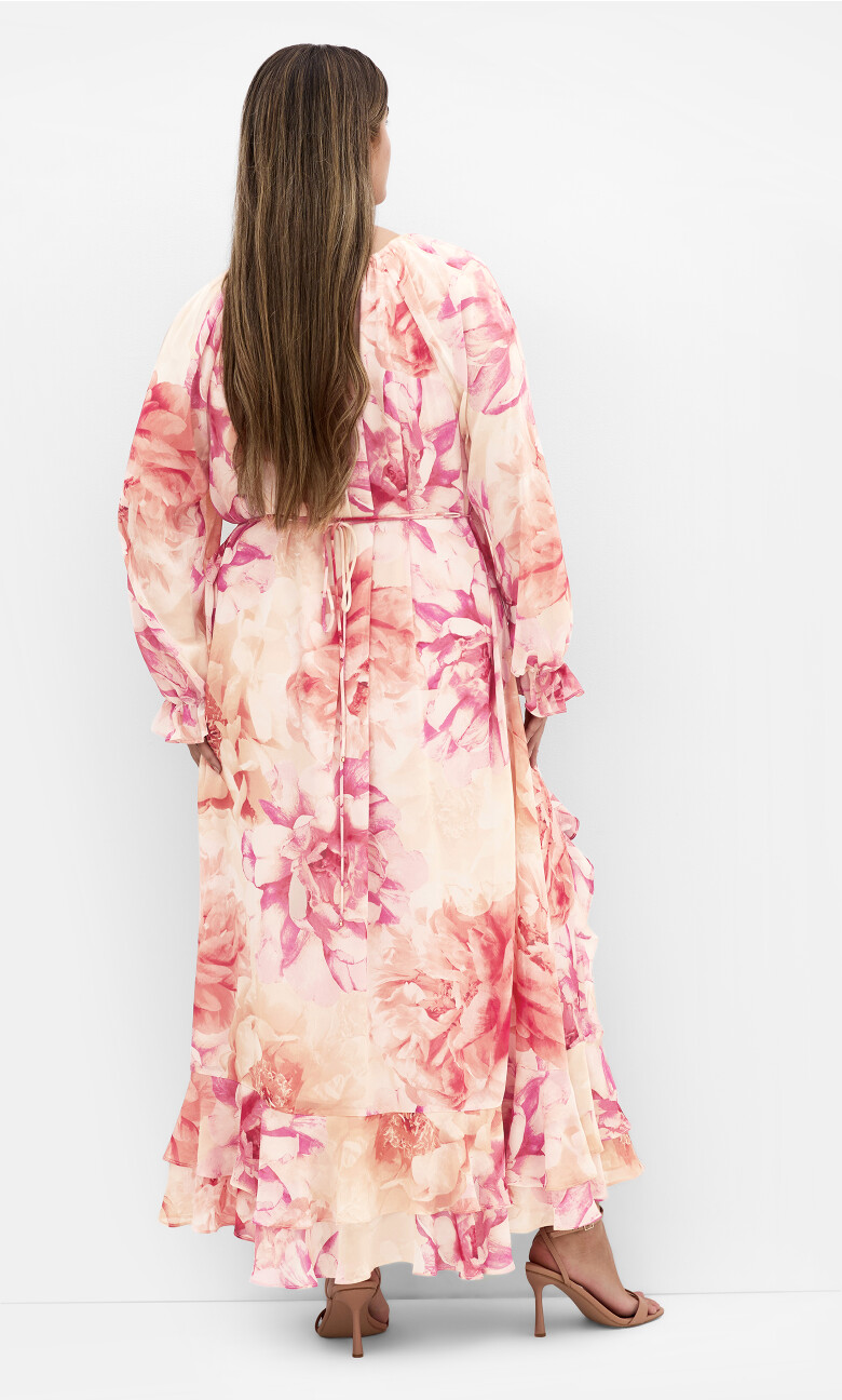 Ruffle Glam Print Dress - pink