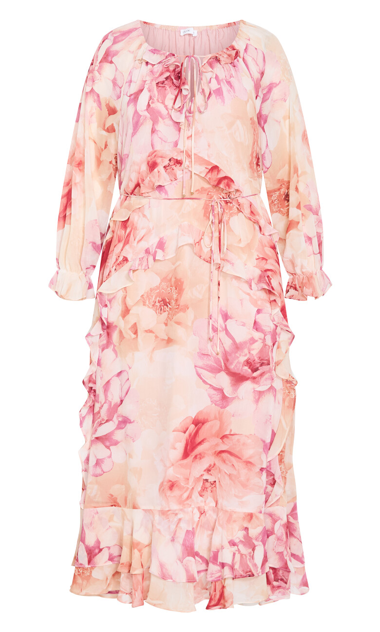 Ruffle Glam Print Dress - pink