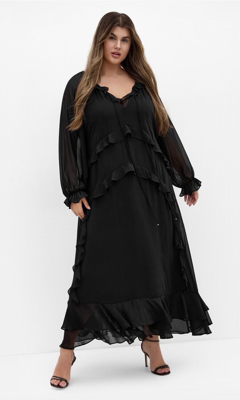 Ruffle Glam Maxi Dress - black