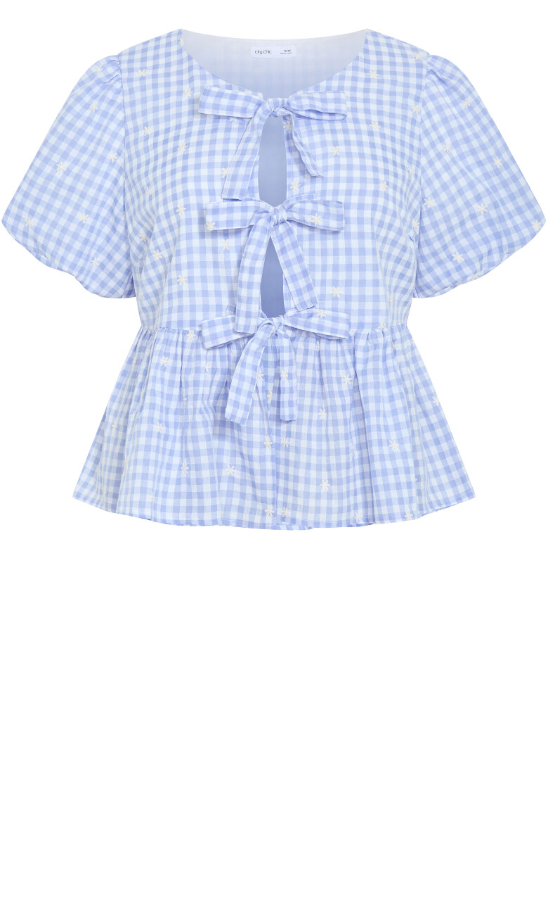 Gingham Daisy Top - sky blue