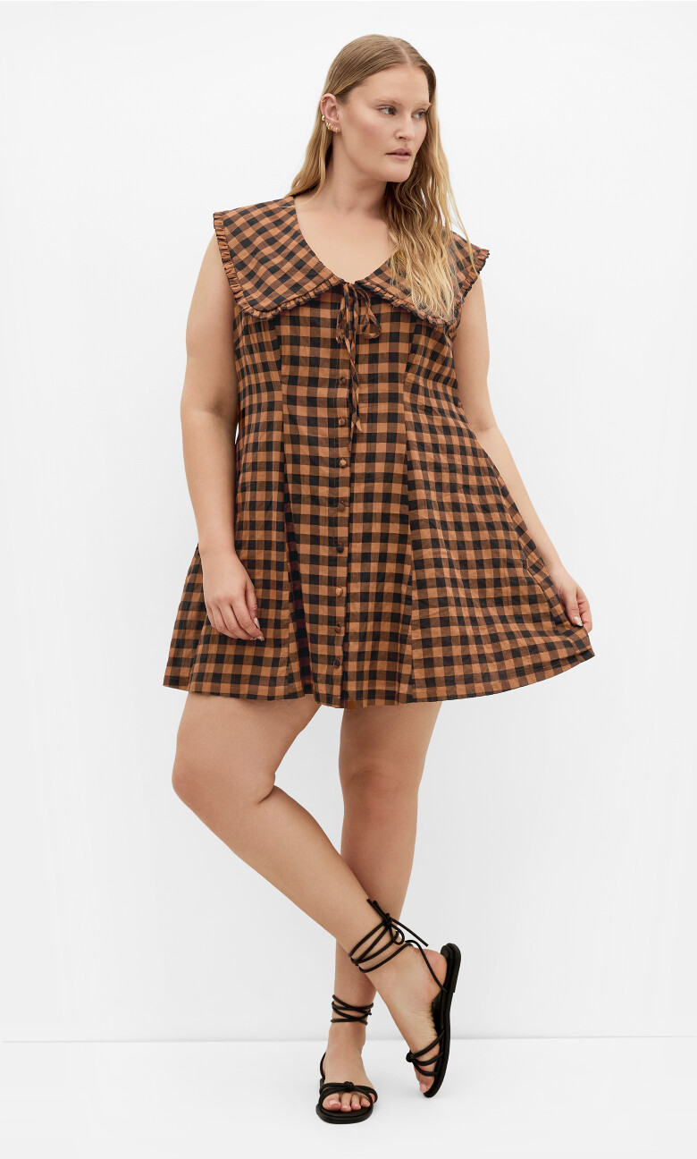 Plus Size DRESS GINGHAM GIRL - CHESTNUT