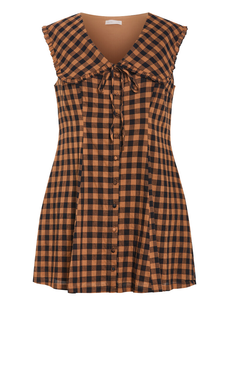 Gingham Girl Mini Dress - chestnut