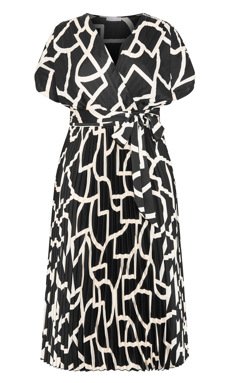 Hailey Geo Print Pleat Maxi Dress - black