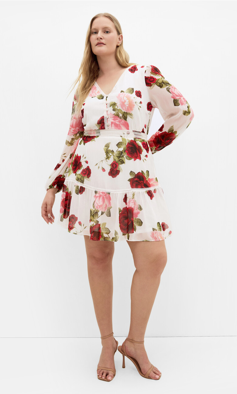Plus Size Kiki Dolce Print Mini Dress - ivory