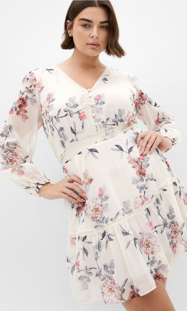 Kiki Posie Print Mini Dress - ivory