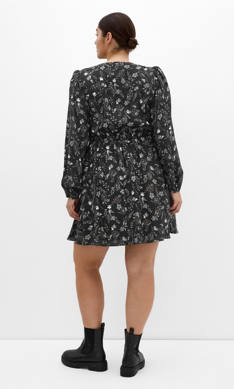 Jolene Long Sleeve Lined Print Dress - black