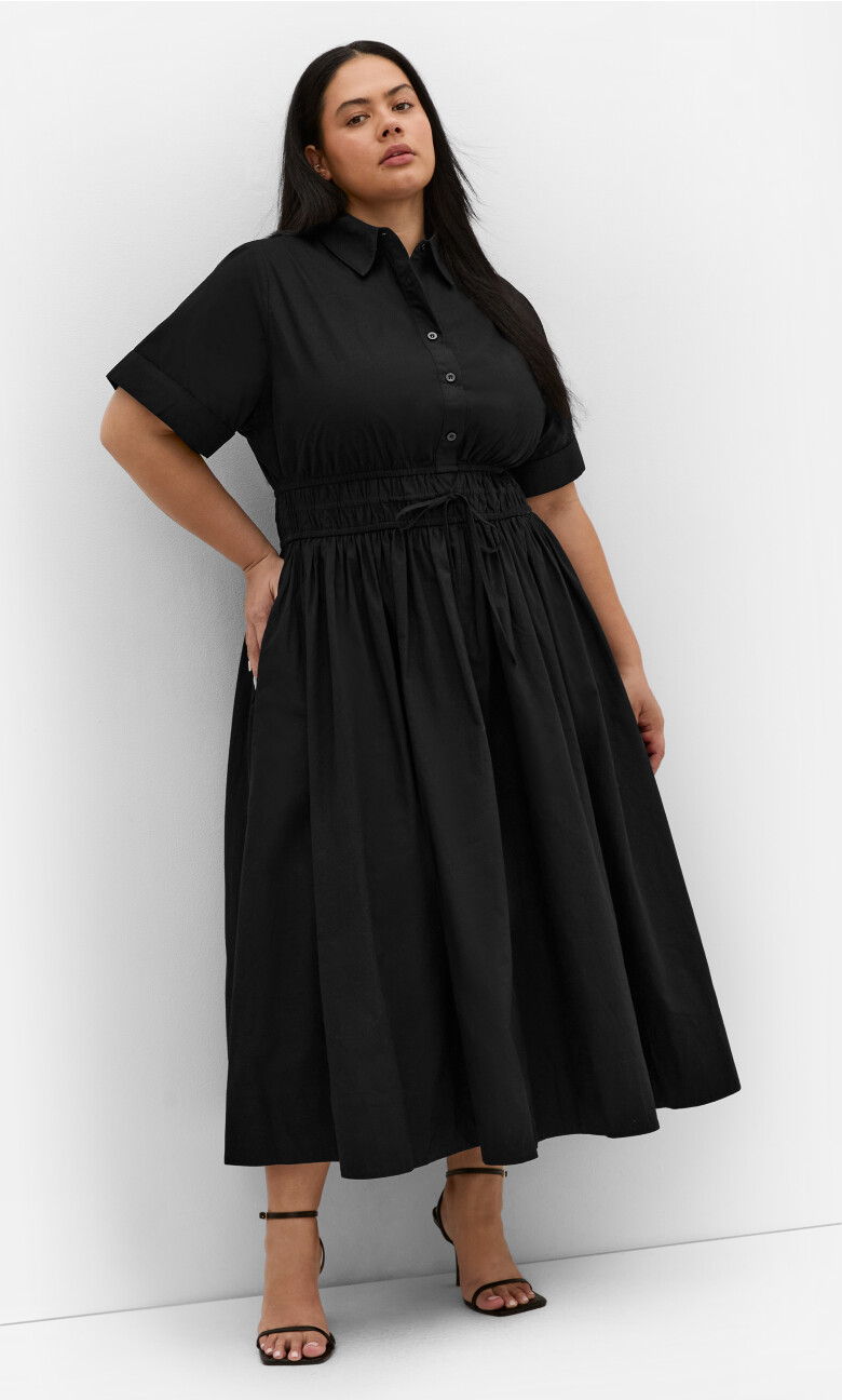 Plus Size Lana Midi Shirt Dress - black