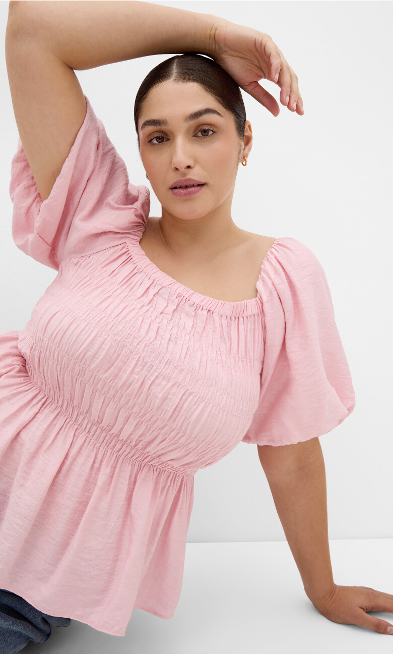 Clare Shirred Top - heavenly pink