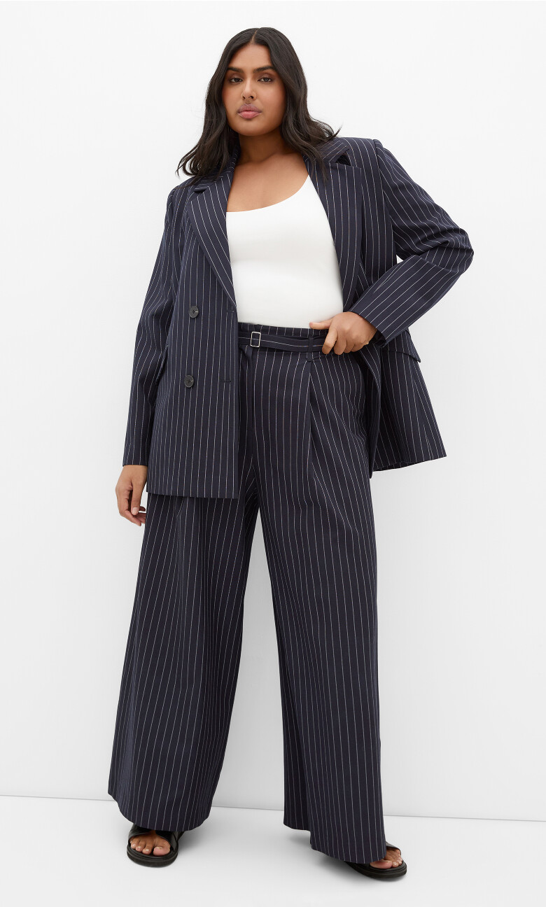 Pus Size Karla Pin Stripe Wide Leg Pant - navy