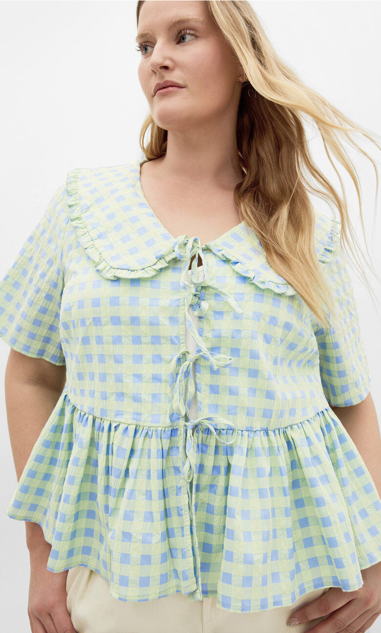 Plus Size TOP GINGHAM GIRL - BLUE/YELLOW