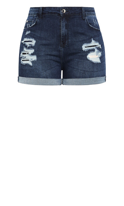 Ripped Love Denim Short - dark wash
