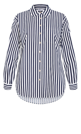 Lilia Stripe Cotton Shirt - navy