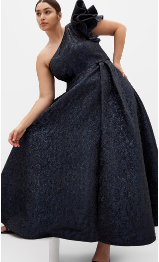 Gilded Beauty One Shoulder Maxi Dress - navy