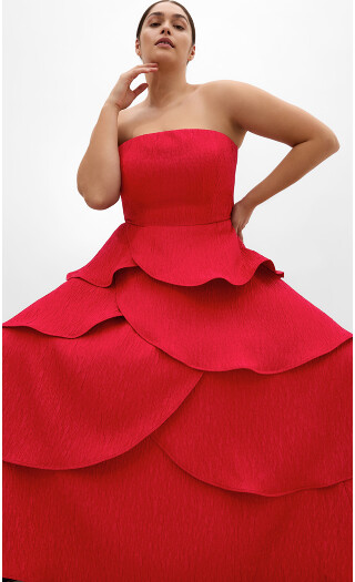 Plus Size Elizabeth Tiered Frill Maxi Dress - crimson